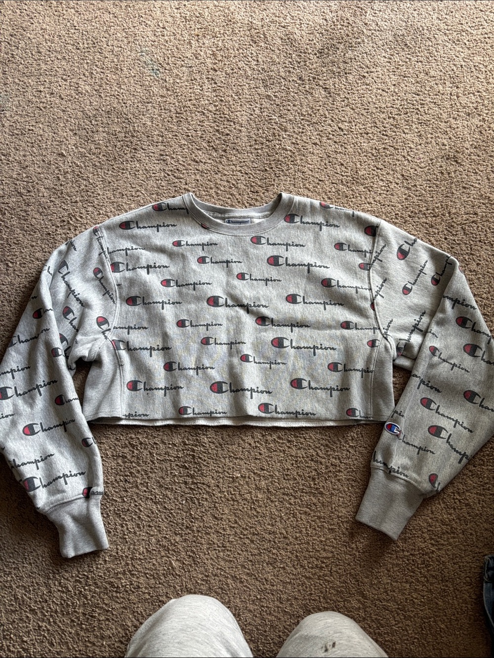 Champion Light Gray Cropped Logo Crewneck Sweatshirt
